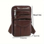 Men's Genuine Leather Crossbody Phone Holster - Brown Waist Pack with Multiple Zipped Pockets, Adjustable Strap & Headphone Hole for Casual Outings