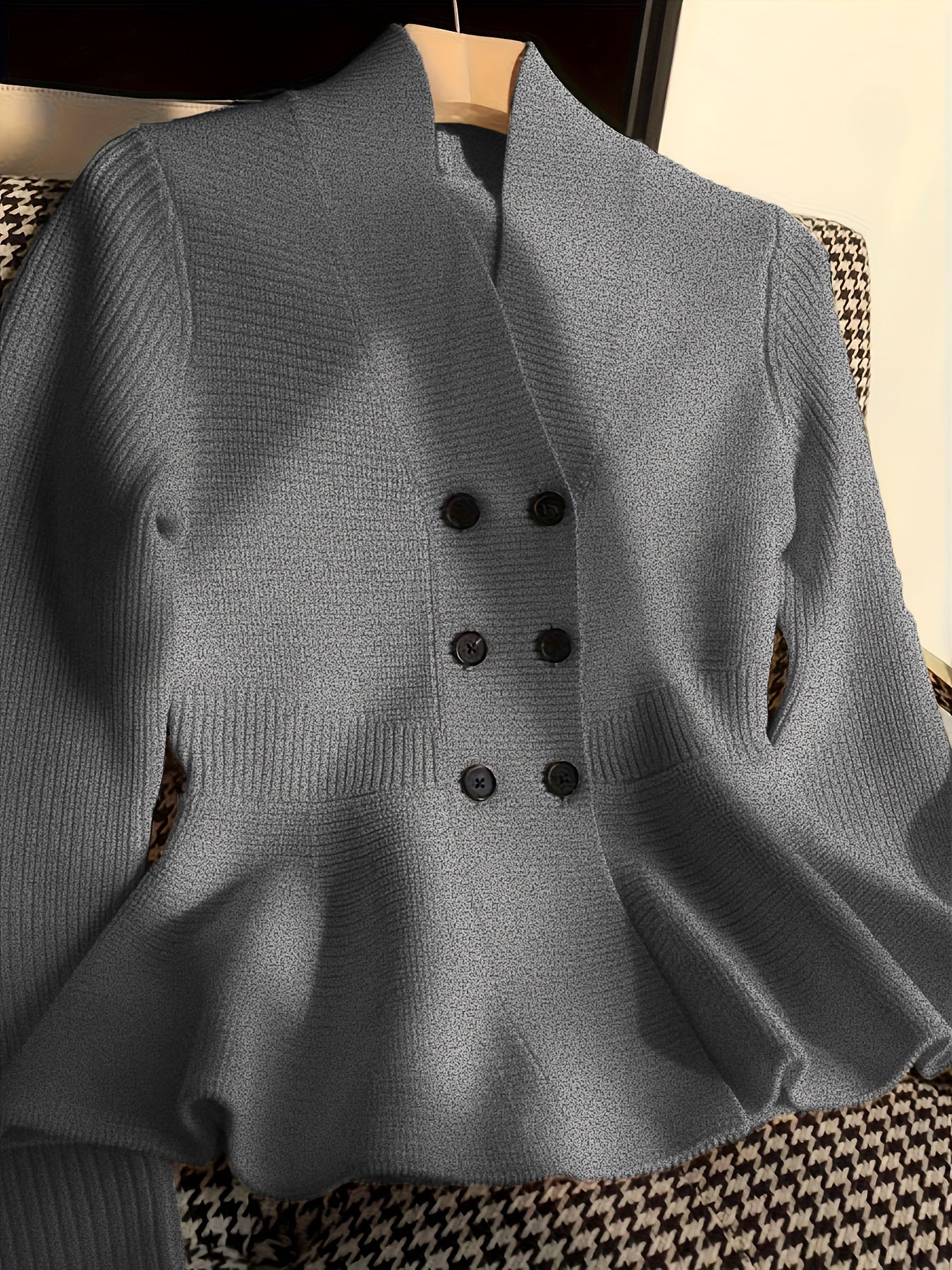 Visually V-Neck Cardigan - Solid Color, Thick Knit, Loose Fit, Warm, Viscose and Polyester Blend, Perfect for Fall/Winter
