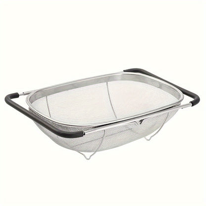 Expandable Stainless Steel Filter with Fine Mesh And Drain Basket - Suitable for Vegetables And Fruits, Kitchen Essentials, Food Safety, Filtered Vegetables
