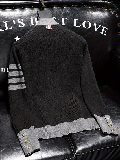 Men's New Stylish Cardigan Sweater. Autumn Patchwork Color, With A Sense Of High Class And Trendy. Loose Fit Knitted Jacket.
