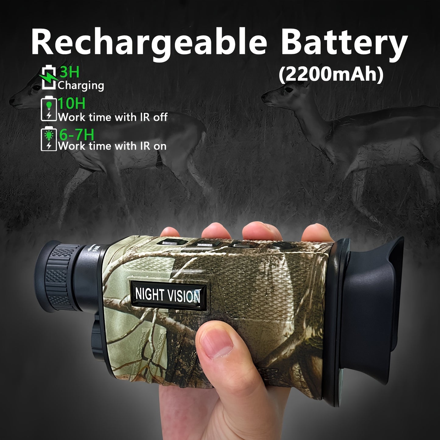 Infrared Night Vision Scope Monocular with 5.08cm Large Screen Display, USB Charging, 8X Digital Zoom, Day & Night Mode, ≤36V Operating Voltage - High-Power Hunting & Surveillance Monocular