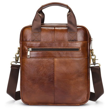 Men's Genuine Leather Messenger Bag - Adjustable Crossbody & Shoulder Handbag for Travel, Work, and Business - Brown, Large Capacity with Multiple Compartments, Durable Cowhide Leather, Smooth Zippers, Detachable Strap, Carry