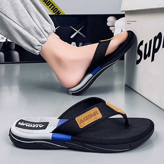 Men's Summer Flip-Flops - Non-Slip, Odor-Resistant Beach Sandals with Arch Support, Green & Yellow Striped Design, Comfortable EVA Upper & Rubber Sole for Everyday and Casual Wear, Leisure Comfort | Casual Style | Durable San