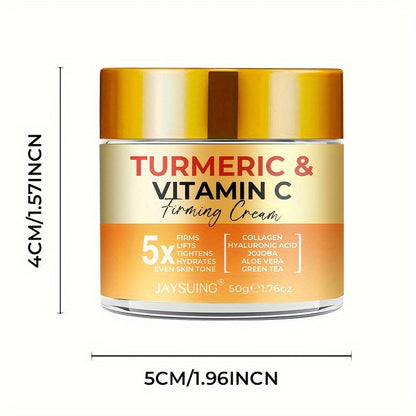 JAYSUING Turmeric & Vitamin C Firming Moisturizer Cream - Unisex Adult, All Skin Types, Hydrating & Tightening, Jojoba Oil Infused, Collagen & Aloe Vera Enriched, Soothes & Smoothes Skin, 50g