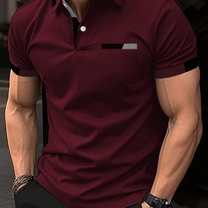 Elegant Men's Color Block Shirt - Casual & Stylish, Short Sleeve, Button Detail, Perfect for Home or Out