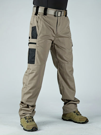 Men's Tactical Pants, Wear-Resistant Combat Training Multi-Pocket Water-Repellent Outdoor Pants, Polyester, Solid Color
