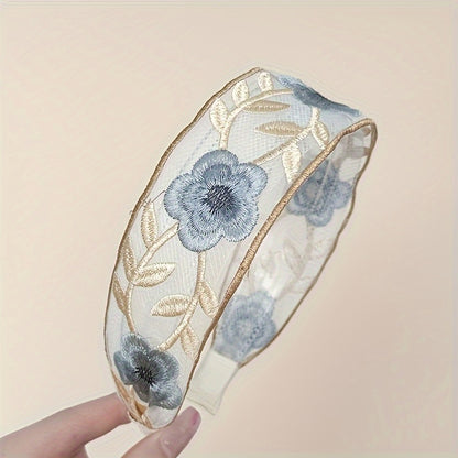 Elegant Boho Embroidered Floral Headband Set - Wide, Vintage-Inspired Hairbands for Women