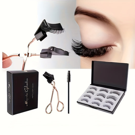 3 Styles of Magnetic False Eyelashes, 12pcs, Tweezers + Brush, Magnetic False Eyelashes Natural Set for Beginners