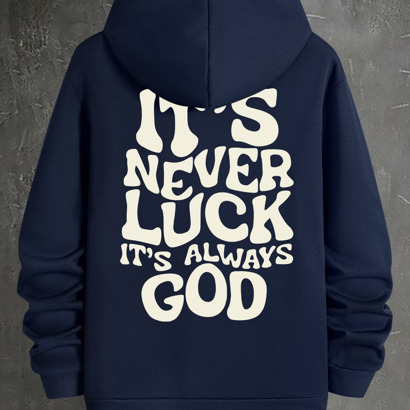 Stylish Faith-Inspired Hoodie - Soft Polyester Knit Fabric, Geometric Lettering Pattern, Casual Fit with Slight Stretch, "It's Never Luck, It's Always God" Inspirational Print, Regular Fit, Unisex Design
