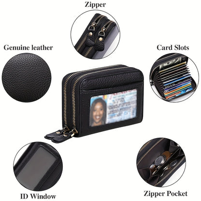 1pc Ciephia Women's RFID Blocking Wallet - Slim Top-Grain Cowhide Credit Card Holder with Zipper Closure, Multiple Card Slots & Coin Pocket, Compact Black Genuine Leather Purse for Women, Gift for Her, Sleek Women's Accessory