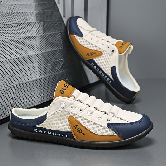 Men'S One Foot Casual Slippers - Breathable PU Upper, Cushioned EVA Insole And Durable PVC Sole, White And Navy Blue With Golden Accents, All Season Indoor/outdoor Shoes Suitable For Daily Wear And Vacation, Fashionable Shoes