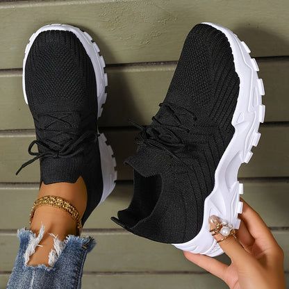 Women's Solid Color Fashion Sneakers - Casual Breathable Mesh Running Shoes with Lace-up Closure, Comfortable All-Season Walking Shoes with Anti-Slip PVC Sole, Low Top Design - Taizhou Exclusive