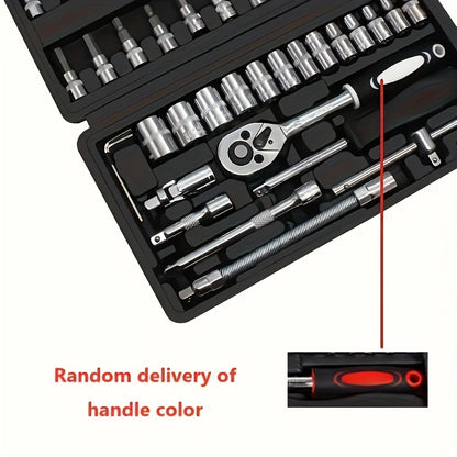 216/46pcs High Quality Multifunctional Heat Treated Chrome Vanadium Steel Ultimate Car Mechanic Tool Set, Premium Torque Wrench Set, Ultra Portable, Integrated Solution for Car, Bike And Motorcycle Maintenance