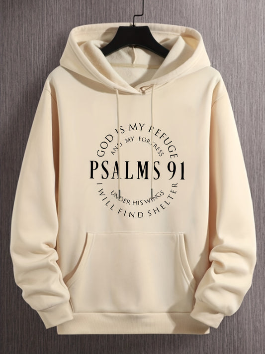 Stylish Psalms 91 Graphic Hoodie - Soft, Comfy, Loose Fit with Kangaroo Pocket, Drawstring, and Trendy Design - Autumn Winter Essential for Men