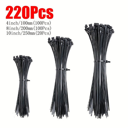 Black/White Cable Zip Ties, 18.14 KG Tensile Strength, Self-Locking Nylon Cord Ties, Indoor/Outdoor Use