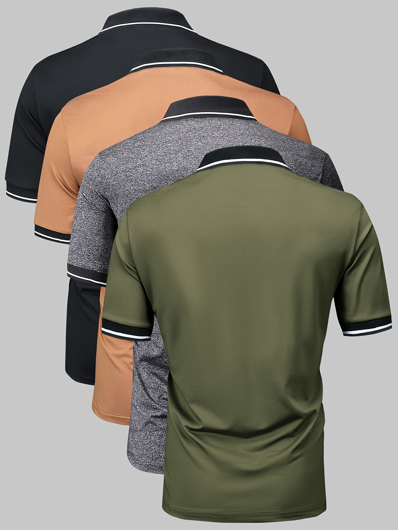 4pcs Comfy Short Sleeve Button Up Lapel Shirt for Men, Golf Sports, Gift Idea