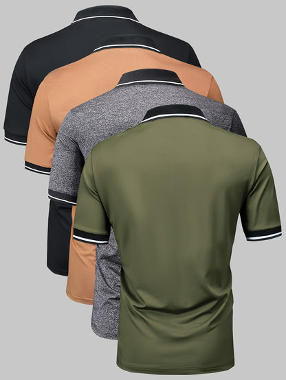 4pcs Comfy Short Sleeve Button Up Lapel Shirt for Men, Golf Sports, Gift Idea