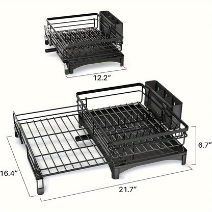 Expandable 2-in-1 Dish Drying Rack - Space-Saving, Rust-Resistant Metal Dish Drainer With Pan Slots, Utensil Holder, And Drainboard For Kitchen Counter And Sink Organization