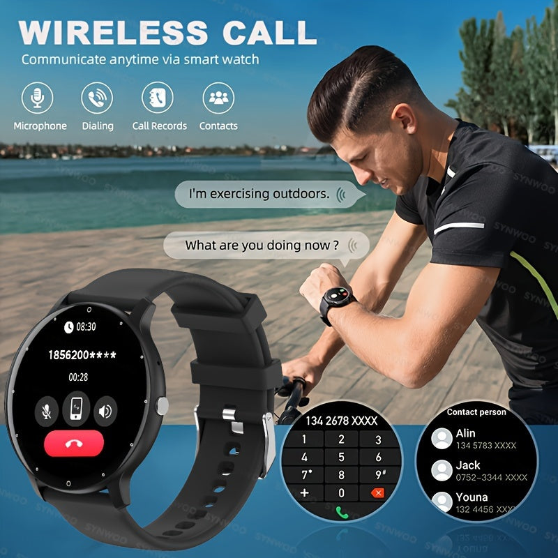 Synwoo Smart Watch for Men and Women - 3.25cm Full Touch Screen, Digital Display, Round Dial, Motion Tracker, Alarm Clock, Weather Update, Music Playback, Message Reminder, USB Charging, Rechargeable Lithium Polymer Battery,