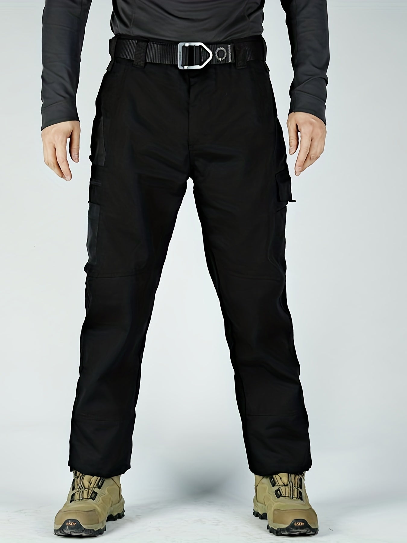 Men's Tactical Pants, Wear-Resistant Combat Training Multi-Pocket Water-Repellent Outdoor Pants, Polyester, Solid Color