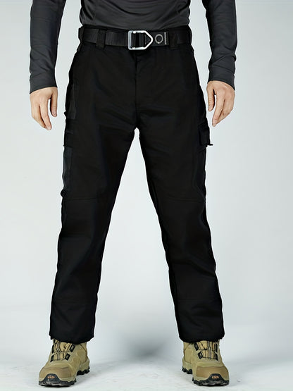 Men's Tactical Pants, Wear-Resistant Combat Training Multi-Pocket Water-Repellent Outdoor Pants, Polyester, Solid Color