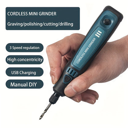 1 Set DIY Small Electric Grinder, Household Hand-held Electric Engraving Tool For Jade Engraving, Polishing Tool, USB Rechargeable Electric Grinder Set, Electric Grinder, Mini Small Electric Grinder Pen, Power Tool