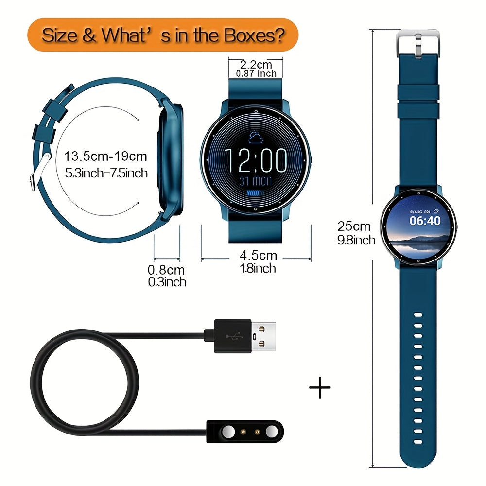 Synwoo Smart Watch for Men and Women - 3.25cm Full Touch Screen, Digital Display, Round Dial, Motion Tracker, Alarm Clock, Weather Update, Music Playback, Message Reminder, USB Charging, Rechargeable Lithium Polymer Battery,