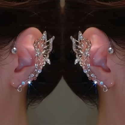 1/ 2pcs/ set of fashionable and shiny butterfly fairy earrings, exquisite and luxurious fairy ear crawling earrings, no need for perforation, suitable for women and girls, handmade fantasy role-playing elf ears