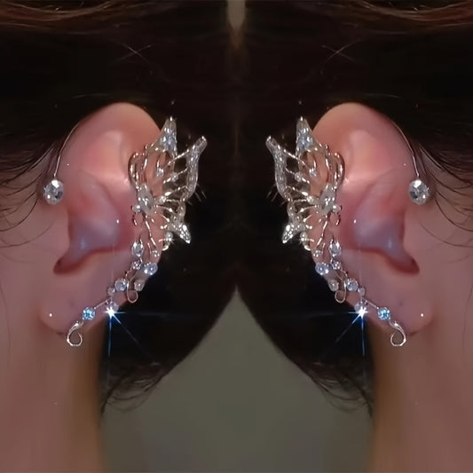 1/ 2pcs/ set of fashionable and shiny butterfly fairy earrings, exquisite and luxurious fairy ear crawling earrings, no need for perforation, suitable for women and girls, handmade fantasy role-playing elf ears