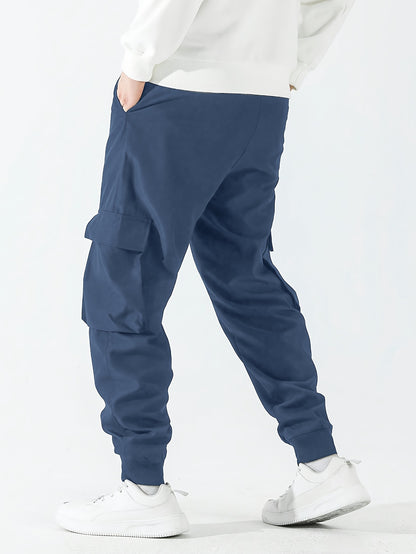 Street Style Men's Casual Non Stretch Footed Cargo Pants With Drawstring For Casual Daily Wear, Spring And Fall