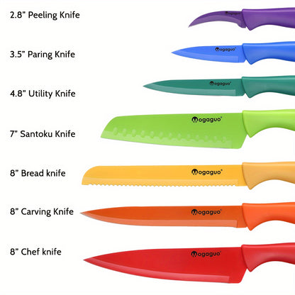 Kitchen Knife Set Dishwasher Safe, Sharp Stainless Steel Knife Set, Kitchen Knives Sets Professional with Sheaths 14pcs Rainbow, 7 Knives with 7 Blade Guards Non Stick