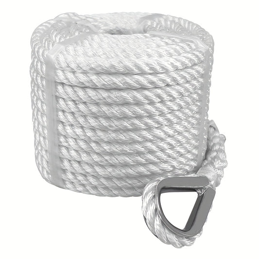 White Polypropylene Dock Line 22.86meter with Thimble - UV Resistant & Floatable Anchor Rope for Boats - Single Pack