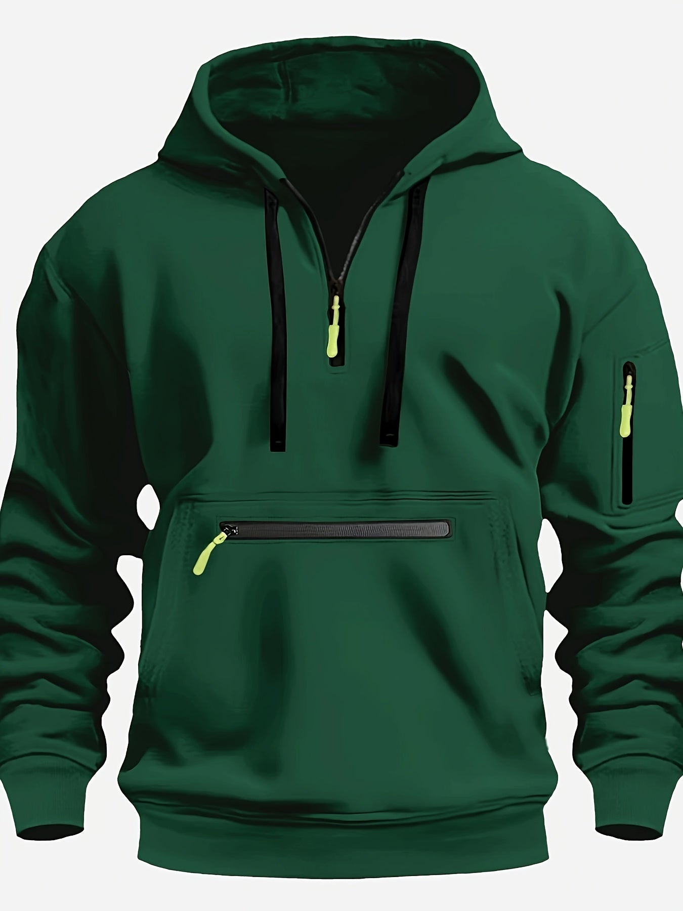 220gsm 100% Polyester Long Sleeve Hoodie - Men's Solid Color Regular Fit Casual Pullover with Zipper Pocket for Fall/Winter