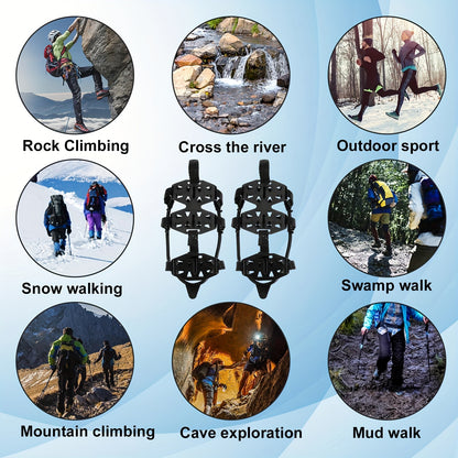 24-Tooth Stainless Steel Ice Grips - Anti-Slip Snow Claw Shoe Covers for Winter, Outdoor Hiking Crampons