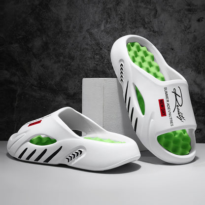 Summer Men'S Fashionable EVA Slippers, Pattern Printed Breathable Thick Soles, Convenient And Comfortable Massage Home Slippers, Outdoor Sports Sandals