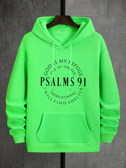 Stylish Psalms 91 Graphic Hoodie - Soft, Comfy, Loose Fit with Kangaroo Pocket, Drawstring, and Trendy Design - Autumn Winter Essential for Men