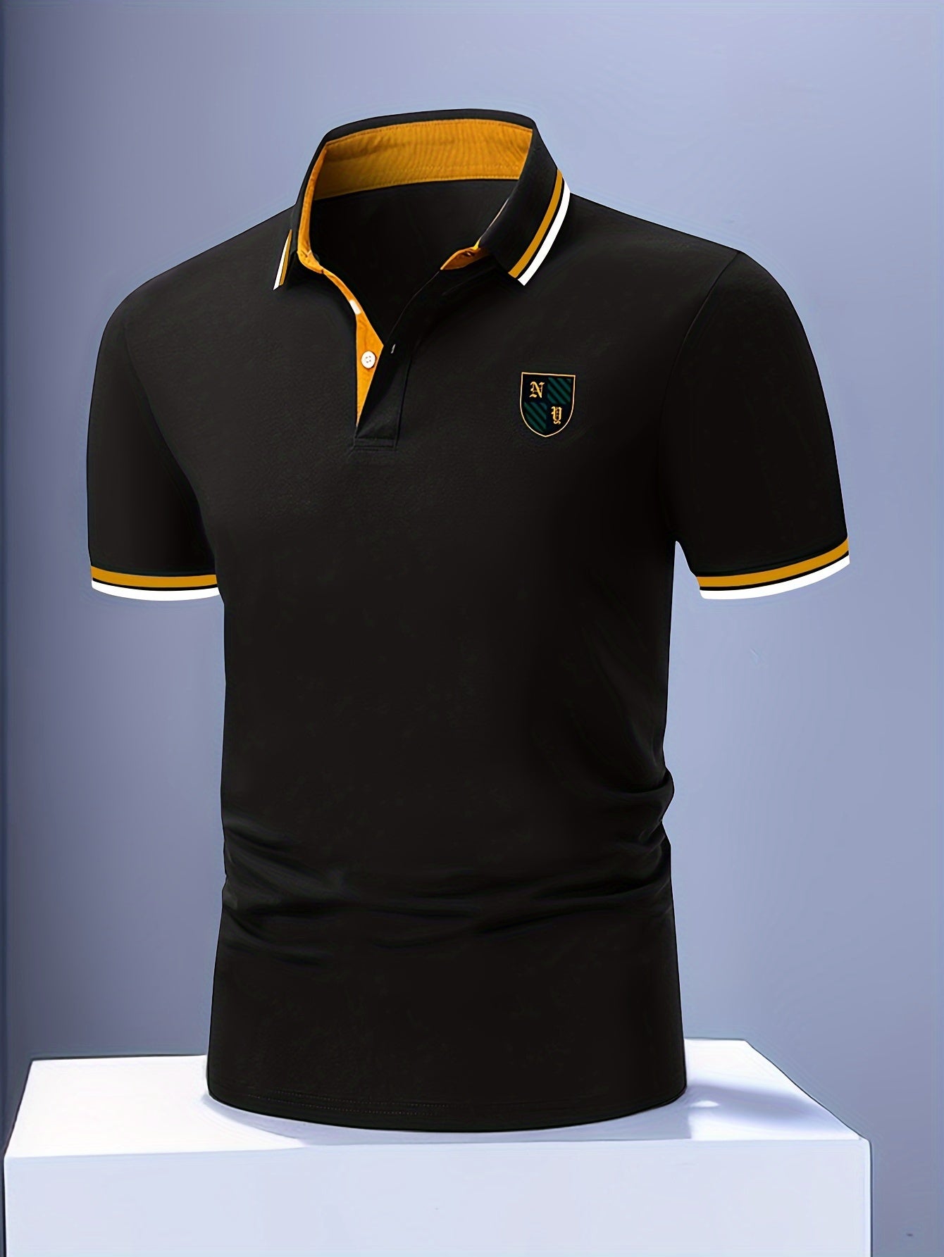 Casual Men's Short Sleeve Golf Shirt With Contrast Trim Design, Comfy Male Shirt For Golf Sports, Gift For Men