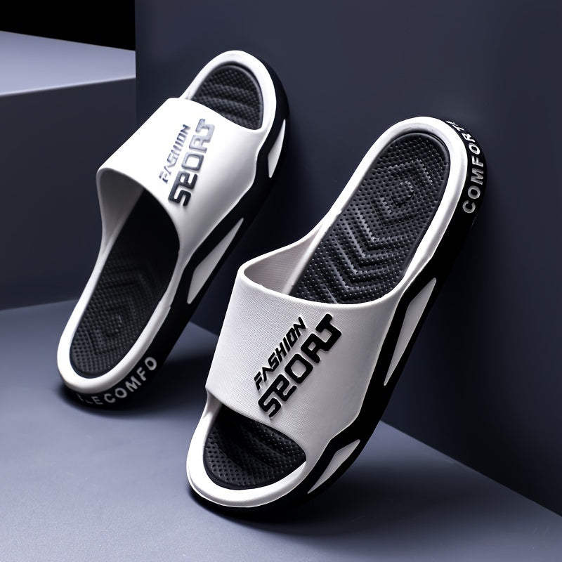 Fashion Mens Sport Slides - Sport Sandals & Slides With Anti-Slip Sole - Trendy Men'S Alphabet Design Slippers - Ideal For Spring And Summer Beach