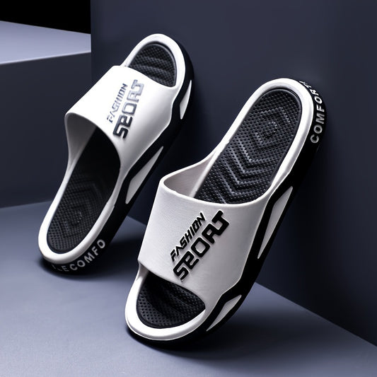 Fashion Mens Sport Slides - Sport Sandals & Slides With Anti-Slip Sole - Trendy Men'S Alphabet Design Slippers - Ideal For Spring And Summer Beach