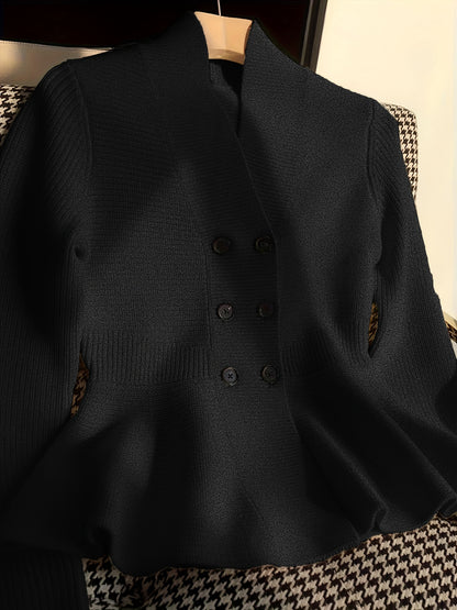 Visually V-Neck Cardigan - Solid Color, Thick Knit, Loose Fit, Warm, Viscose and Polyester Blend, Perfect for Fall/Winter