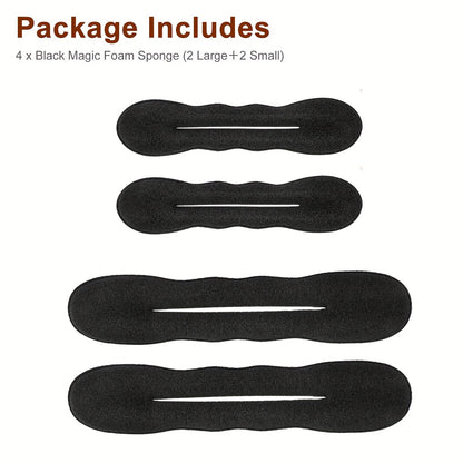 4pcs Black Magic Hair Bun Maker, Foam Sponge Bun Twist Shaper, DIY Hair Donuts Chignon, Hair Disk Ponytail Bun Maker