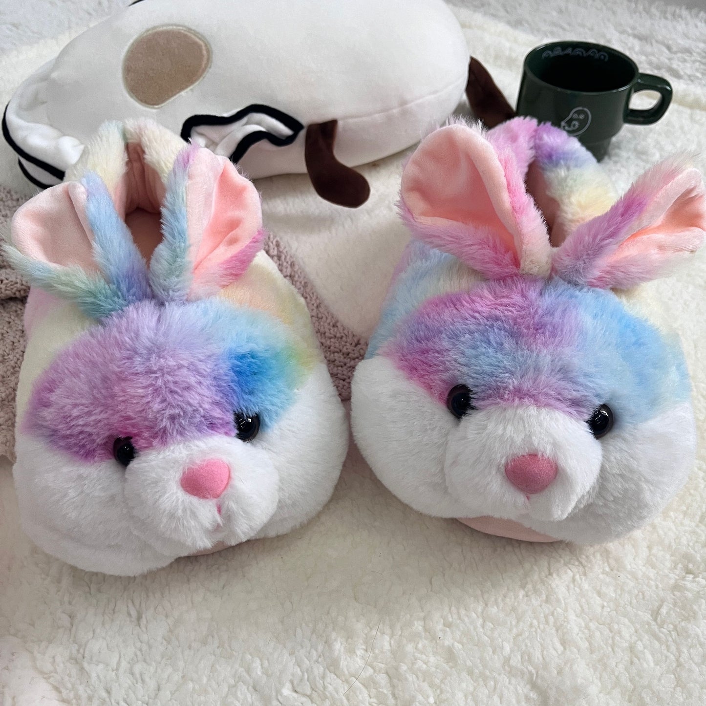 Cozy Bunny Slippers - Plush Indoor/Outdoor Shoes, Cute Gray Rabbit Design with Floppy Ears & Pink Inner Lining, Soft Fabric Upper & Rubber Sole, Perfect for Bedroom or Gift, Outdoor Slippers | Comfortable Slippers | Rubber So