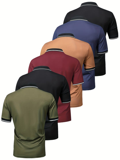 6pcs Short Sleeve Men's Fashionable Lapel Golf T-shirt, Suitable for Tennis and Commercial Entertainment, Ideal Gift