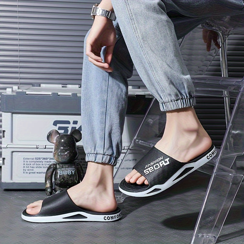 Fashion Mens Sport Slides - Sport Sandals & Slides With Anti-Slip Sole - Trendy Men'S Alphabet Design Slippers - Ideal For Spring And Summer Beach
