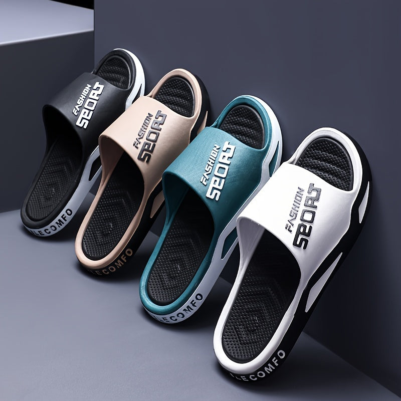 Fashion Mens Sport Slides - Sport Sandals & Slides With Anti-Slip Sole - Trendy Men'S Alphabet Design Slippers - Ideal For Spring And Summer Beach