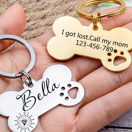 Stainless Steel Bone Dog Tag, Personalized Dog Tag For Dogs Collar, Silvery Rose Golden Black , Custom Engraved Dog ID Tag, Dog Name Tag