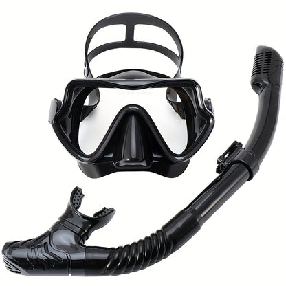 Unisex Premium Snorkeling Goggles with Wide-Angle View - Large Frame Silicone Mask & Anti-fog Breathing Tube Set for Comfortable, Leak-proof Diving Adventures