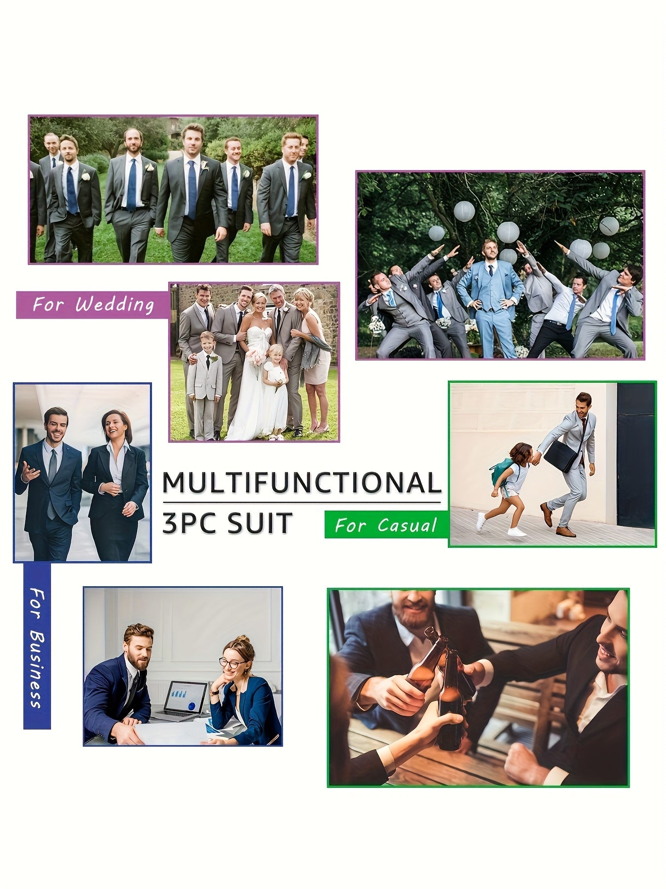 Lycody Men'S Suits 3pcs Light Gray Blazer Jacket Vest Pant Slim Fit Suit Set Two Buttons Business Men Suits Suitable For Wedding Dress Tux Suit Set Ceremony XS-3XL