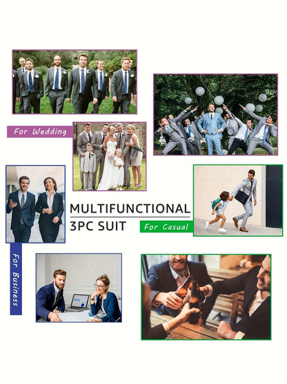 Lycody Men'S Suits 3pcs Light Gray Blazer Jacket Vest Pant Slim Fit Suit Set Two Buttons Business Men Suits Suitable For Wedding Dress Tux Suit Set Ceremony XS-3XL