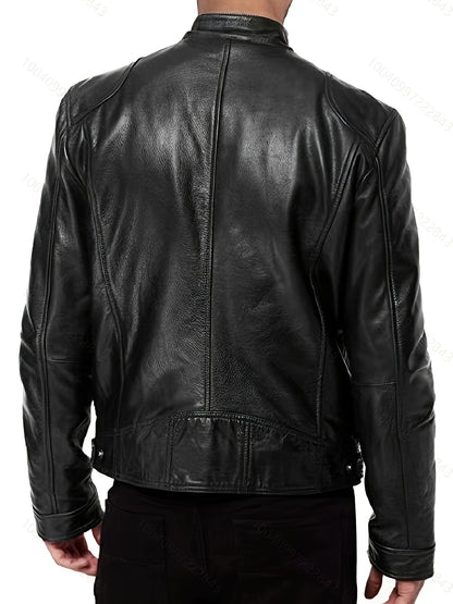 Men'S Large Autumn/Winter Jacket Full Zipper Standing Neck Motorcycle Bomb Jacket Business Bicycle Coat